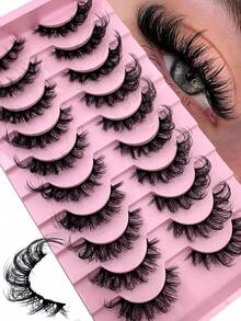 10Pairs Manga Lashes Faux Mink Eyelashes Cat Eye Eyelashes Natural Full False Eyelashes Volumized Eyelash Extension Travel Essentials Makeup Tools - 眼尾拉長款 - 查看 1