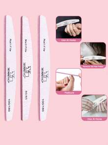 5pcs Crescent Nail Files, Double-Sided Coarse 80/100/150/180 Grit Nail Buffers, Minimalist Nail Care Tools For Nail Salon Use - Grey - View 4