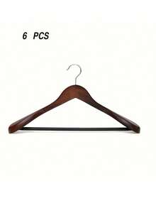 6pcs Wooden Clothes Hangers With Wide Shoulders And Non-Slip Pant Bars, Suitable For Thick Coats And Suits, 360° Rotating Hooks, Applicable For Sweaters, Jackets, Shirts, Heavy Garments, Retail Display And Home Storage