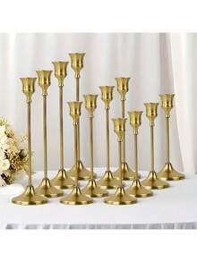 12pcs Elegant Brass Candle Holders, High-End Black Candle Holders - Metal Desktop Candle Holders, Suitable For Dining Table Centerpiece, Romantic Lacquered Candle Holders, Applicable For Wedding Decor, Party, Birthday, Home Atmosphere (Candles Not Included) - Multicolor - View 3