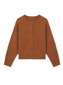 Knit Mix Áo khoác cardigan dệt kim dáng rộng thanh lịch kiểu Pháp dành cho nữ, thích hợp cho Giáng sinh, Lễ Tạ ơn và Năm mới, áo len dài tay cổ tròn thời trang, áo cardigan màu trơn giản dị cho mùa thu/đông. - trái cam - Xem 6