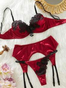 weiweihu Ladies Eyelash Lace Satin Retro Palace, Exquisite Sexy, Charming Sexy Style Steel Ring Thin Cup Comfortable Underwear Set,Lingerie For Women ,Lingerie Set,Lingerie,Sexy Underwear,Sexy Christmas Lingerie,Sexy Christmas Outfit,Sexy Dress,Sexy Christmas,Lingerie Set>Sexy,Lencería Para Mujer,Lencería Para Mujer,Ropa Interior Para Mujeres,Corset De Mujer - Màu Đỏ Sâu - Xem 5