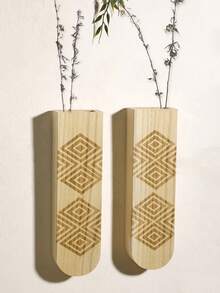 1pc Wood Geometric Pattern Wall Vase Set, Hanging Boho Wall Planter, Pattern Wooden Wall-Mounted Flower Pot, Indoor Home Decor Wall Vase, Stylish Design Wall Planter, Chic Wall Vase For Dried Flowers, Modern Boho Interior Wall Decor Vase, Elegant Wall-Mounted Plant Holder, Wood Wall Planter, Artistic Geometric Wood Wall Vase