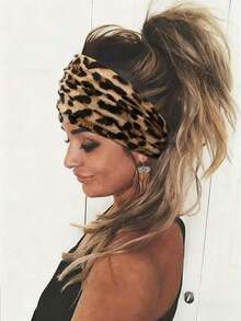 Diadema de mujer estilo bohemio con estampado de leopardo antideslizante, suave y cómoda, de unicolor, adecuada para yoga, deportes, correr y uso diario. Diadema duradera con diseño de nudo, entrega de color/estilo aleatorio. Accesorios para el cabello de moda para el invierno - Negro - Ver 2