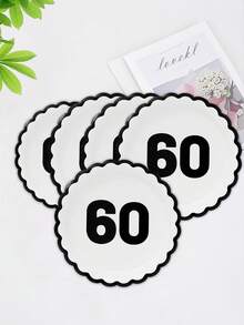 10个/20个/50个装 黑白相间 60岁生日扇形纸盘 庆祝60周年派对餐盘 男女通用 60岁生日周年纪念一次性花卉造型黑色蛋糕餐盘 派对活动节日用品装饰 - 黑色60歲 - 查看 5
