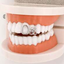 Gold Teeth Grillz For Women, Hollow Gold Floral Cherry Tooth Caps Silver Grills For Your Teeth 14K Gold Plated Jewelry For Cosplay Fashion Extra Molding Bar Valentine's Day Gift For My GirlfriendValentine's Day Gift For My Wife Heart Drop Love Gift For Lovers Gift For My Girlfriend Couple Jewelry Accessories - 金色 - 查看 6