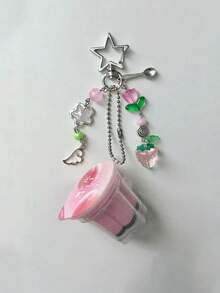 1PC Japanese Pudding Keychain, Pink Yellow Egg Flan Charm, Y2K Heisei Retro Aesthetic Beaded Accessory