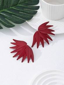 Fashionable Retro Geometric Patchwork Red Leaf Earrings For Women, Suitable For Casual Wear And Gifts - Red - View 2