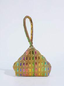 Bolso de mano tipo clutch con decoración de cristales brillantes, bolso elegante para asistir a fiestas - Dorado - Ver 7