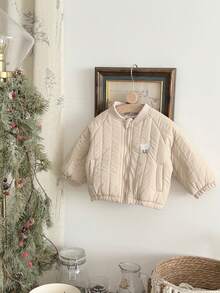 INS Baby Girls' Warm Duck Animal Embroidery Striped Baseball Collar Jacket, Winter