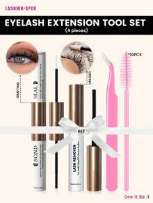 睫毛嫁接工具包 – 粘合剂、卸妆液、精密镊子和一次性睫毛刷，适用于簇状睫毛和睫毛嫁接