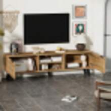 Modern TV Cabinet With 2 Doors And 2 Open Compartments – 160.5 X 35.5 X 45 Cm - Natural Oak - 查看 4