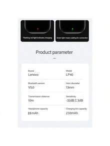 Lenovo Thinkplus LP40 Headphones Wireless Bluetooth 5.0 Sports Noise Canceling Headphones Chinese Package - White - View 6