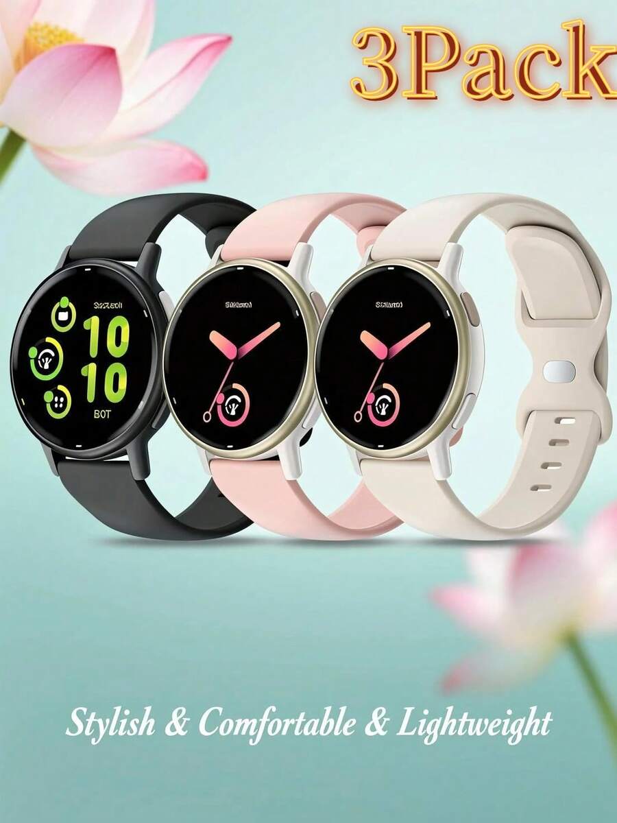 3条硅胶表带，兼容Garmin Vivoactive 5/Vivoactive 6/3/3 Music，20mm柔软运动表带，适用于Venu Sq 2/Venu/Venu Sq和Forerunner 55/165/245/645 - 20mm Lug Width - 查看 1