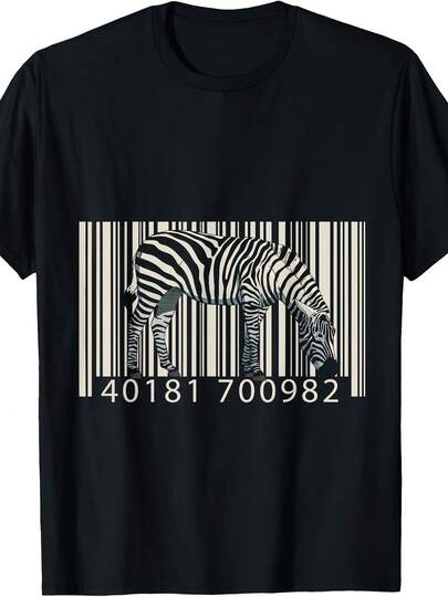 Barcode Zebra T-ShirtAll Season 220g Cotton Single Sided Printed Crew Neck Short Sleeve T Shirt _1