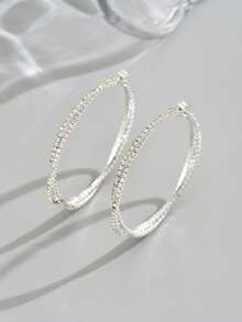 1 Pair Women's Fashion Rhinestone Shiny Hoop Earrings, Versatile For Party And Daily Wear - Silver - View 5