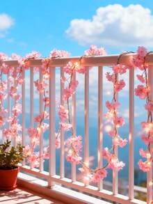 一套亮粉色樱花藤蔓装饰，适用于卧室、派对、婚礼、感恩节、四季皆宜、家居、壁炉、楼梯、栏杆、窗帘、新年、春季装饰[1株藤蔓+1串灯] 电池供电[不含电池]，情人节、生日、毕业礼物