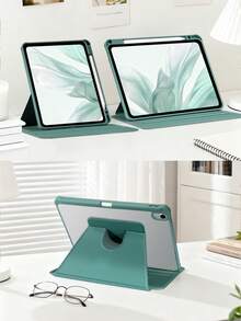 360° Rotating Acrylic Midnight Green Protective Case, Suitable For 9th, 10th, 11th Generation , A16, Air 1/2/4 2025, Pro 11/12.9, 360° Rotating Stand, High Transparency Acrylic, Built-In Pencil Slot - Dark Green - View 4