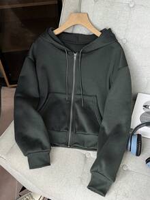 Y2k New Years Women ,Solid-Color, Fashionable And Casual Fall Wear, Women's Street Style Added Warmth Hooded Sweatshirt, Chic, Christmas - Dark Green - View 6