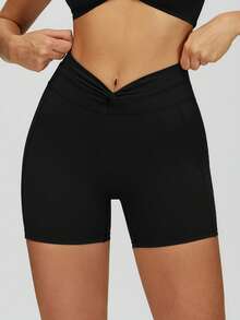 MASKERT Pantaloncini sportivi da donna a vita alta con vita attorcigliata, aderenti e modellanti, che sollevano e snelliscono il lato B, adatti per yoga e fitness, colore nero, per l'estate - nero - Visualizzare 5