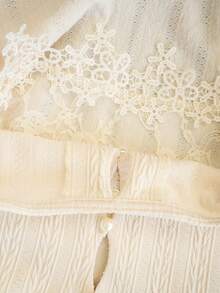 蕾丝拼布二合一短款修身镂空设计上衣 - 杏色 - 查看 6