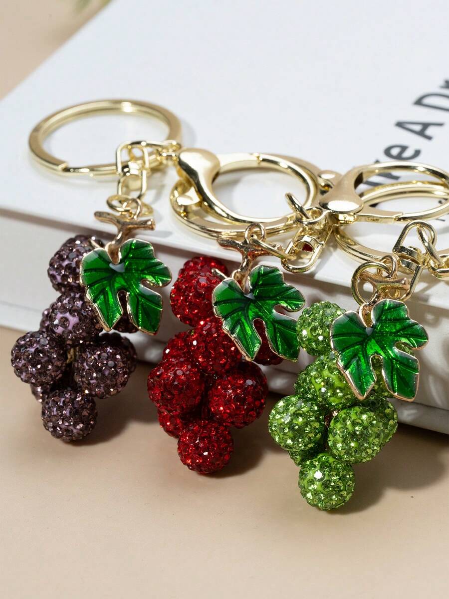 1 pièce Porte-clés raisin en cristal de luxe, pendentif de sac à dos vintage de rue en cristal créatif, convient pour les sacs à main des femmes - Multicolore - Voir 1