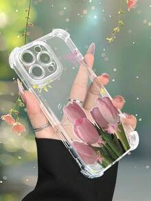 1 pieza Funda de teléfono con diseño de tulipanes rosados con lazos y detalles florales, estilo romántico y primaveral, funda transparente resistente a golpes, ligera y con corte preciso, compatible con iPhone 17/16/15/14/13/12/11/XS/XR/X/PLUS/PRO/PROMAX, compatible con Galaxy A34/A35/A54/A55, Galaxy S20/S21/S22/S23/S24 Ultra/Plus, compatible con Moto/Galaxy/Redmi/Honor/OPPO, regalo de fiesta - transparente - Ver 8