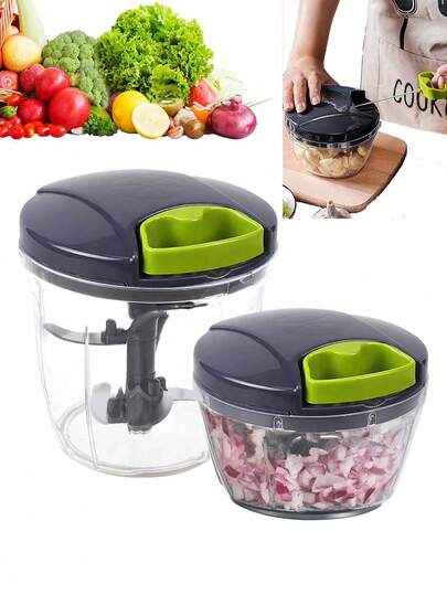 1件装多功能厨房蔬菜切碎器，手动食物处理器蔬菜绞肉机，便携式手拉式蒜蓉洋葱切碎器，带容器，适用于蔬菜、生姜、水果、坚果、香草，专业洋葱、胡萝卜和大蒜切片器，厨房小工具，家用物品（500毫升、900毫升可选），灰色，绞肉机 - 高效厨房助手，无需用电，家居礼品