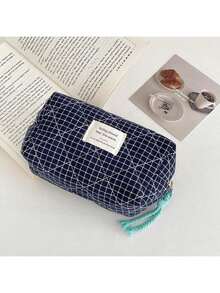 1pc 4-Color Plaid Cosmetic Bag, Portable Makeup And Toiletry Storage Pouch - Multicolor - View 4