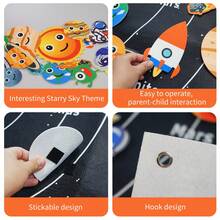 Outer Space Felt Board Story Set, 33-Inch Planet Flannel Board, Suitable For 3-5 Years Old Children Solar System Toy, With Hooks Astronaut Planet Alien Galaxy Reusable, Montessori Educational Sensory Toy, Suitable For Boys And Girls Activity Board - Black - View 9