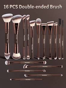 MAANGE 16/17/22/38pcs Professional Makeup Brush Set, Includes Dual-Ended Travel Makeup Brushes + Storage Bag, Contains Foundation Brush, Face Brush, Highlighter Brush, Powder Brush, Blush Brush, Concealer Brush, Contour Brush, Nose Brush, Eye Shadow Brush, Eyeliner Brush, Eyebrow Brush And Detail Brush, Suitable For Home Or Travel Use, Applicable For Liquid, Cream And Powder Products, Can Be Used For Stippling, Blending And Facial Care, An Ideal Gift For Women And Girls - Coffee Brown - View 16