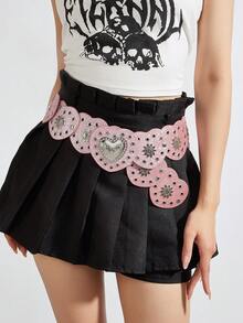 1 chiếc thắt lưng kim loại đính sequin màu hồng phong cách Bohemian dành cho nữ, được trang trí bằng phụ kiện kim loại hình trái tim, phù hợp với váy, quần jean, váy, lễ hội âm nhạc, tiệc tùng và trang phục hàng ngày - Mẫu chắp vá mặt trời màu hồng - Xem 24