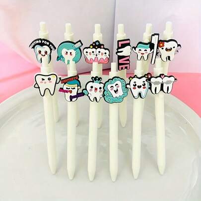 1/5支装牙科护理贴纸圆珠笔，适用于医生、护士、办公室、学习、精细书写、派对礼品、返校用品，款式随机
