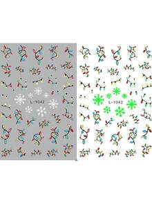 2个发光灯笼雪花圣诞美甲贴纸 Y2K美甲彩色灯泡夜光庆祝派对新年夜光滑动美甲用品 - 彩色 - 查看 7