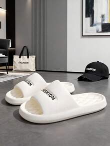 New Fashion FASHION Letter White Couple Slippers - EVA Lightweight, Flexible, Thick Sole, Waterproof, Non-Slip, Quick-Drying, Comfortable, Solid Color, Slip-On, Non-Slip, Lightweight, Breathable, Soft And Comfortable, Suitable For Indoor And Outdoor Casual Slip-On, Open Toe Design, Low Heel Fashion, Casual Flat, Unisex Casual Simple Slippers/House Sandals