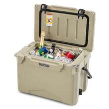 COSTWAY 25 QT Portable Cooler Rotomolded Ice Chest Insulated Ice Box For 5-7 Days Charcoal/Tan - Tan - View 7
