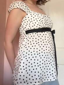 Women Fairy Grunge Y2k Babydoll Shirt Cap Sleeve Polka Dot Tie Back Flowy Crop Top Summer Aesthetic Square Neck Ruched Shirt Preppy Clothes - 白色 - 查看 3
