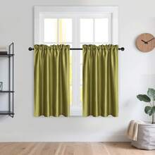 1件纯色仿丝杆袋式短窗帘，咖啡色，厨房窗帘 - 綠色 - 查看 3
