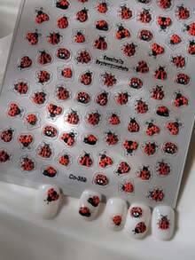 1 片瓢虫美甲贴纸 5D 立体浮雕自粘贴花 混合图案昆虫美甲贴片 可爱夏季美甲饰品