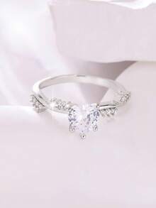 1 pieza Anillo con forma de corazón con circonita cúbica brillante, de estilo minimalista y romántico para mujer, adecuado para boda, compromiso, Día de San Valentín, aniversario y uso diario