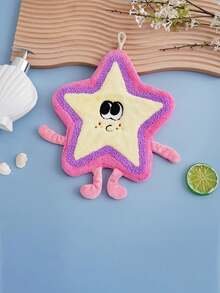 1pc Cute Star Pattern Towel, Modern Style Cartoon Design, Kitchen And Bathroom Towel, Absorbent Hand Towel With Hanging Loop, Thick Washcloth, Multi-Purpose Household Cloth - Multicolor - View 9