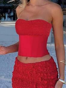 Débardeur d'été pour femmes Onicee, top bandeau rouge à la mode et sexy avec texture. Convient pour la Saint-Valentin, la Fête des Mères, la saison des remises de diplômes, les rendez-vous, les rassemblements, les fêtes, les voyages, les vacances, la plage et d'autres occasions - Rouge - Voir 5