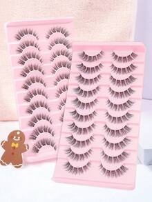 10/20Pairs Of Natural Cross Full False Eyelashes With Clear/Black Stem,Fluffy Slim For Everyday Use Manga Eyelashes, Travel Essentials - Black - View 2