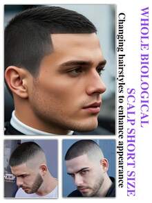 1件男士真人发短寸头假发 - 15x20厘米，自然黑色透明PU材质，有效遮盖稀疏头发，带夹子，快速佩戴，隐形假发，适合所有男士，解决脱发问题 | 自然外观 | 柔韧PU材质