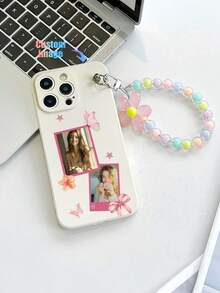 1pc Customizable TPU Phone Case With Floral Print Background, And 1pc Pink Flower Beaded Bracelet, Customized Phone Case, Anniversary Gift, Valentine's Day Gift, Birthday Gift, Wedding Gift, Best Friend Gift, Gift For Mom/Dad, Compatible With Apple/Android Phones - Multicolor - View 5