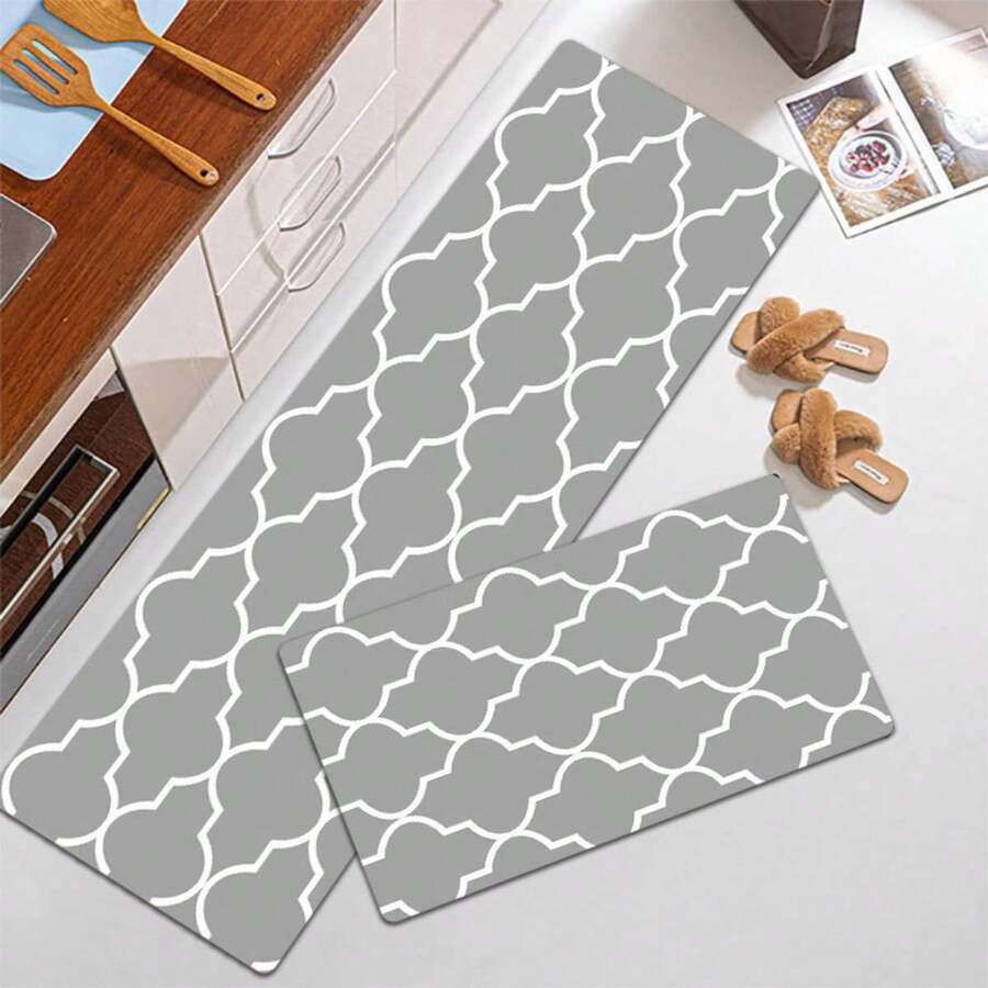 Pack de 2 alfombrillas de cocina acolchadas y cómodas para el suelo, 40,6 x 60,9 cm + 40,6 x 122,8 cm, impermeables y resistentes a las manchas, ergonómicas y antifatiga para escritorios de pie, con soporte para los pies, color gris y blanco. - Multicolor - Ver 1