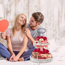 Bandeja Escalonada Con Temática De San Valentín, Adorno De Madera En Forma De Corazón, Decoración De Escritorio Romántica Con Temática Amorosa En Forma De Corazón, Adorno Para Bandeja - Rojo - Ver 5