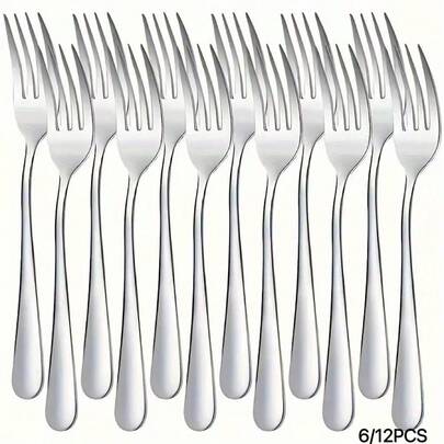 6/12pcs Stainless Steel Silver Dinner Forks Set - Polished, Suitable For Home Kitchen, Restaurant, Salad And Dessert Forks, Dishwasher - Flatware Set