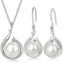 Juego de Joyería de Perlas para Mujer, Collar con Colgante Delicado de Perla, Aretes colgantes de perla, Regalo de joyería para Navidad, Cumpleaños, San Valentín, Día de las Madres para Novia Esposa, mamá(default) - Multicolor - Ver 1