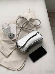 金屬質感翻蓋包 - 銀色 - 查看 4